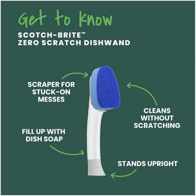 Alt view image 3 of 7 - Zero Scratch Dishwand, Dishwasher-Safe Scrub Wand with Built-in Scraper, Gentle Scrubbing Power, Stands Upright, 1 Pack