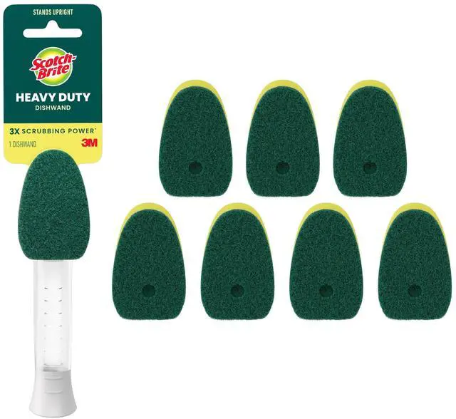 Main image of Heavy Duty Dishwand Kit, Includes 1 Wand & 7 Refill Pads, Keep Hands Out of the Mess
