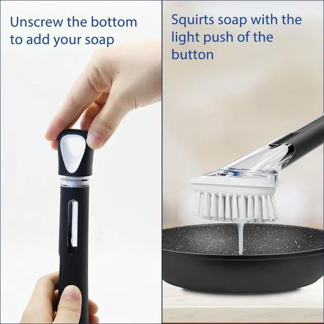 Alt view image 4 of 7 - Soap Dispensing Dish Brush, Dish Scrubber with Soap Dispenser, Dish Soap Brush, Dish Wand with Soap Dispenser Kitchen Brush for Dishes, Pans, Sink, Pots