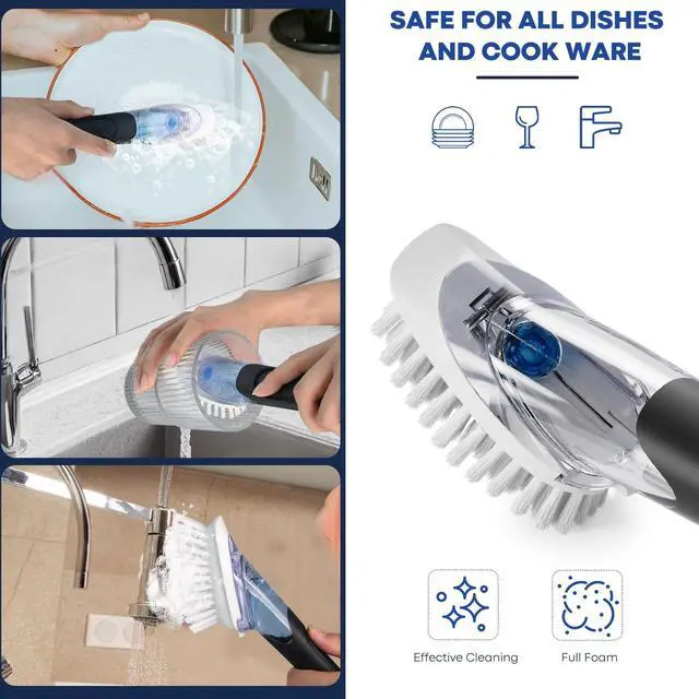Alt view image 5 of 7 - Soap Dispensing Dish Brush, Dish Scrubber with Soap Dispenser, Dish Soap Brush, Dish Wand with Soap Dispenser Kitchen Brush for Dishes, Pans, Sink, Pots