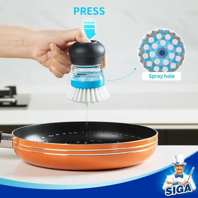 Alt view image 3 of 6 - Soap Dispensing Palm Brush, Kitchen Brush for Dish Pot Pan Sink Cleaning, Pack of 1, Navy/Blue