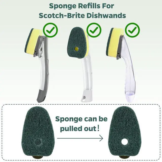 Alt view image 2 of 7 - Sponge Dishwand Brush Refills for Scotch-Brite Dishwand - 10 Pack Dish Soap Non-Scratch Brush Refills for Nonstick Pots and Pans, Glass & TubsGreen