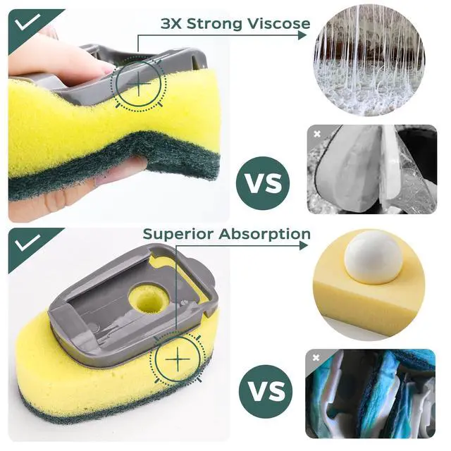Alt view image 4 of 7 - Sponge Dishwand Brush Refills for Scotch-Brite Dishwand - 10 Pack Dish Soap Non-Scratch Brush Refills for Nonstick Pots and Pans, Glass & TubsGreen