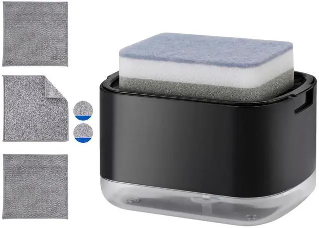 Main image of Kitchen Dish Soap Dispenser with Sponge Holder, 5-in-1 Countertop Soap Pump Dispenser, Soap Dispenser for Kitchen Sink with 3-Packs Wire Dishwashing Rag