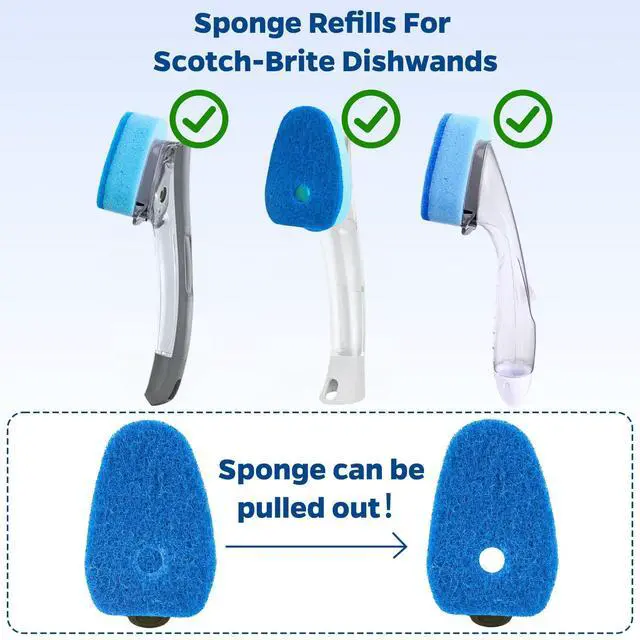 Alt view image 2 of 7 - Sponge Dishwand Brush Refills for Scotch-Brite Dishwand - 10 Pack Dish Soap Non-Scratch Brush Refills for Nonstick Pots and Pans, Glass & TubsBlue