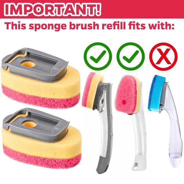 Alt view image 2 of 7 - Sponge Dishwand Brush Refills for Scotch-Brite Dishwand - 10 Pack Dish Soap Non-Scratch Brush Refills for Nonstick Pots and Pans, Glass & Tubs (Pink)