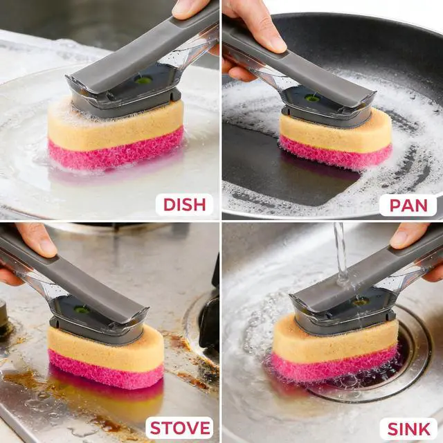 Alt view image 7 of 7 - Sponge Dishwand Brush Refills for Scotch-Brite Dishwand - 10 Pack Dish Soap Non-Scratch Brush Refills for Nonstick Pots and Pans, Glass & Tubs (Pink)