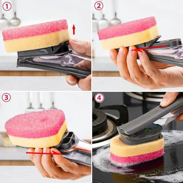 Alt view image 6 of 7 - Sponge Dishwand Brush Refills for Scotch-Brite Dishwand - 10 Pack Dish Soap Non-Scratch Brush Refills for Nonstick Pots and Pans, Glass & Tubs (Pink)