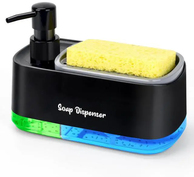 Main image of Hand and Dish Soap Dispenser Set for Kitchen, Dual Soap Dispenser with Sponge Holder, 3-in-1 Countertop Soap Pump Dispenser for Kitchen Sink, Useful Kitchen Gadgets - Black