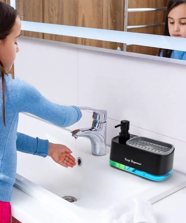 Alt view image 7 of 7 - Hand and Dish Soap Dispenser Set for Kitchen, Dual Soap Dispenser with Sponge Holder, 3-in-1 Countertop Soap Pump Dispenser for Kitchen Sink, Useful Kitchen Gadgets - Black