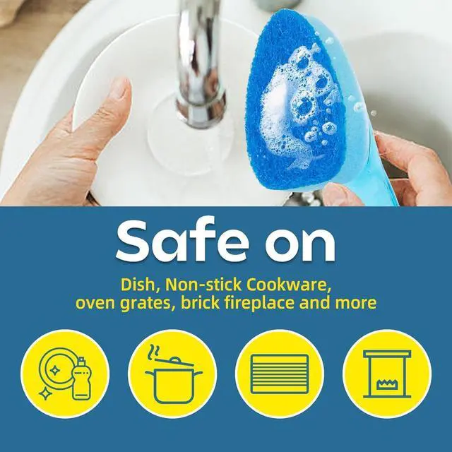 Alt view image 5 of 7 - Dish Wand Sponge Refills, 6 Sponges Replacement Heads DishWand Non Scratch, Soap Control Handle Dispenser Scrubber Heavy Duty with Dishwashing Scrub Dispensing Brush Pads Cleaning Supplies Blue