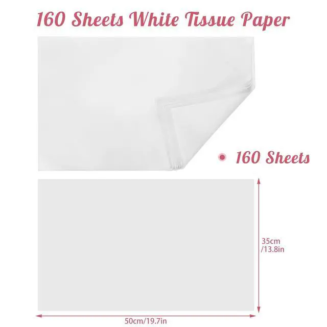 Alt view image 2 of 7 - 160 Sheets White Tissue Paper Bulk 14 X 20 Inches Wrapping Tissue Paper for Gift Bags Bouquet Packaging DIY Crafts Weddings Baby Shower Birthday Small Business