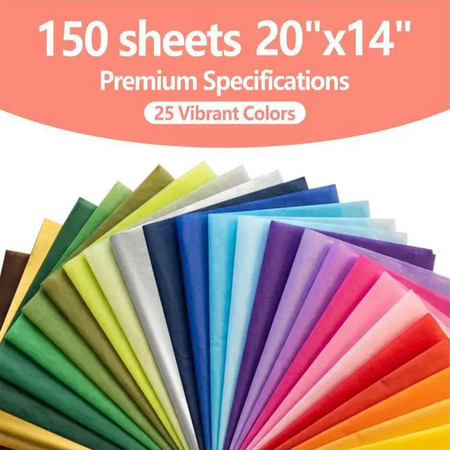 Alt view image 2 of 6 - 150 Sheets Colored Tissue Paper, 20X14 inch Christmas Tissue Paper for Gift Bags,Gold Silver Red Green Yellow White Black Gift Wrapping(25 Colors)