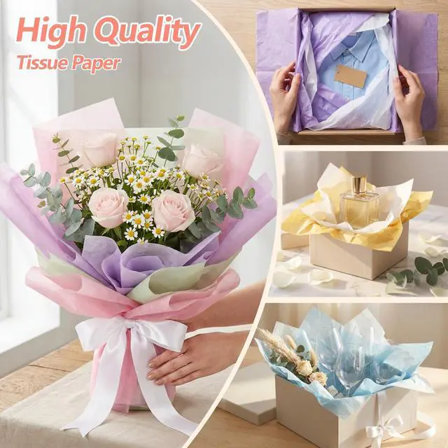 Alt view image 5 of 6 - 150 Sheets Colored Tissue Paper, 20X14 inch Christmas Tissue Paper for Gift Bags,Gold Silver Red Green Yellow White Black Gift Wrapping(25 Colors)