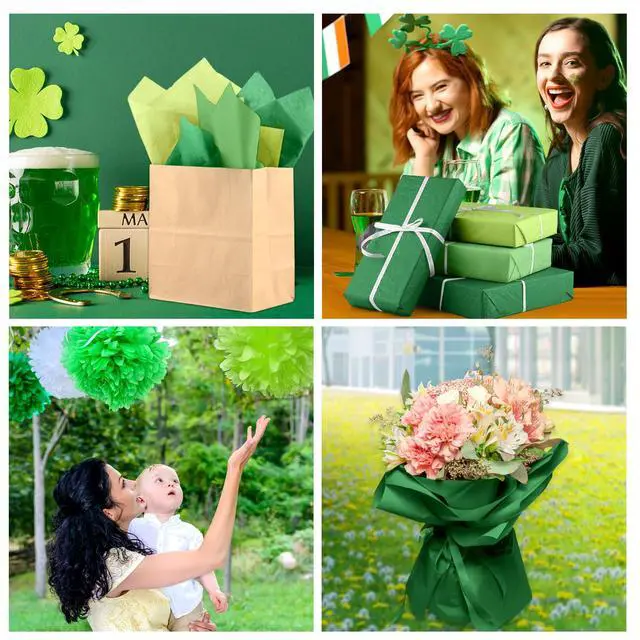 Alt view image 4 of 6 - 60 Sheets Green Tissue Paper Multicolor Tissue Paper Bulk Gift Wrapping for DIY Art Craft Floral Birthday Baby Shower Party Festival