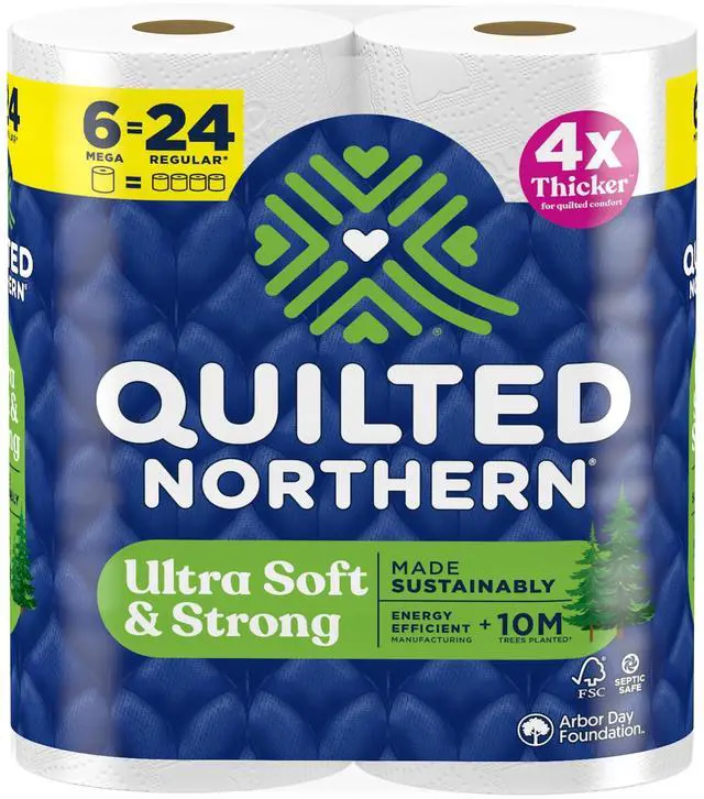 Main image of Ultra Soft & Strong Toilet Paper, 6 Mega Rolls = 24 Regular Rolls, 4X Stronger*, Premium Soft Toilet Tissue