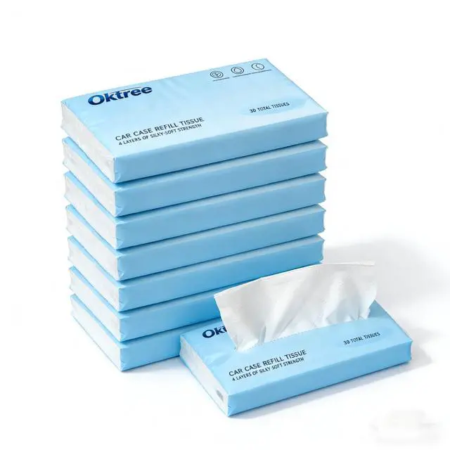 Main image of Car Tissues, 8 Packs x 30 Sheets (240 Total), 4-Ply Ultra Soft Facial Tissues, Compact Travel Size, Fits Cup Holder & Visor, Car, Home & Travel Use (1 Count (Pack of 8))