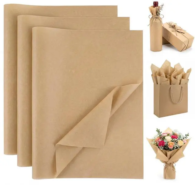Main image of 120 Sheets Brown Tissue Paper Bulk, 14 x 20 Inch Gift Wrapping Kraft Paper for DIY Crafts Holiday Decor Birthday Party Supplies Rustic Art Project