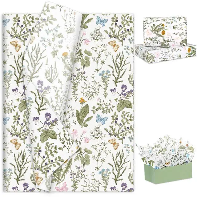 Main image of 100 Sheets Vintage Wildflower Tissue Paper Wild Floral Art Tissue Summer Wrapping Paper for Birthday Wedding DIY Crafts Gift Packing, 20 x 14 Inch