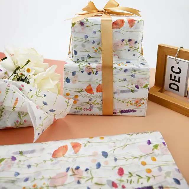 Alt view image 3 of 7 - 100 Sheets Flower Gift Wrapping Tissue Paper Recyclable Greenery Botanical Packaging Bag for Wedding Birthday Showers Art Craft Party Favor Decoration
