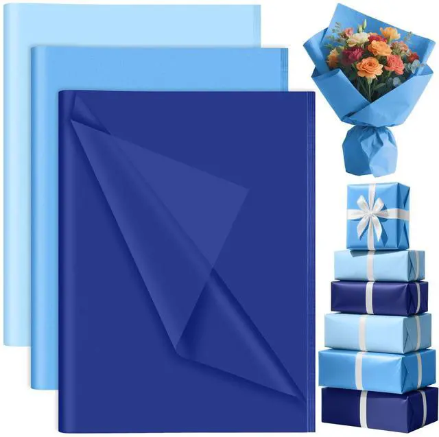 Main image of 90 Sheets Blue Tissue Paper Bulk, Tissue Paper for Gift Bags Packaging Gift Wrapping Baby Shower Bachelorette Bridal Frozen Mermaid Father's Day Birthday Party Decorations