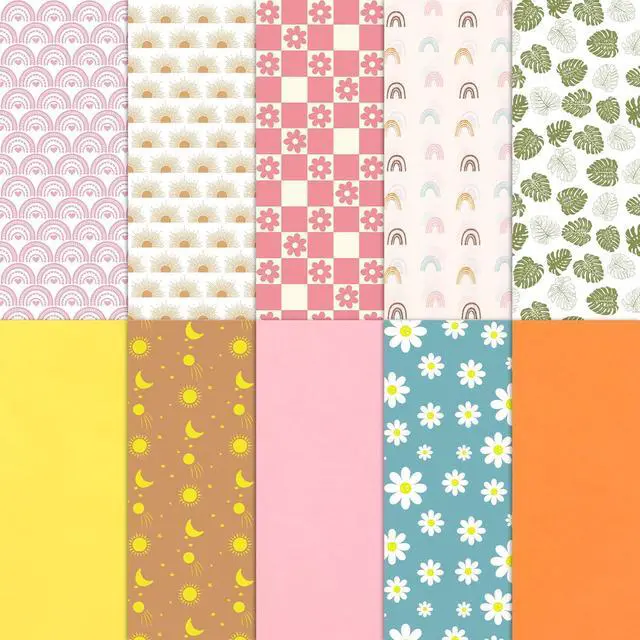 Main image of Boho Tissue Paper - Rainbow Flower Pattern, 100 Sheets, 19.7 x 13.8 Inch (10 Patterns) for DIY Crafts, Birthday, Baby Shower, Party Gift Decoration
