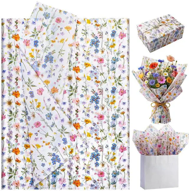 Main image of Floral Tissue Paper Bulk 14 x 20 Inch Decorative Tissue Paper for Gift Bags Gift Packaging Bouquet DIY Crafts Bridal Shower Wedding Birthday Party Decorations - 60 Sheets