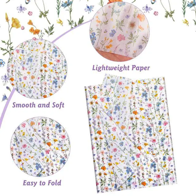 Alt view image 3 of 6 - Floral Tissue Paper Bulk 14 x 20 Inch Decorative Tissue Paper for Gift Bags Gift Packaging Bouquet DIY Crafts Bridal Shower Wedding Birthday Party Decorations - 60 Sheets