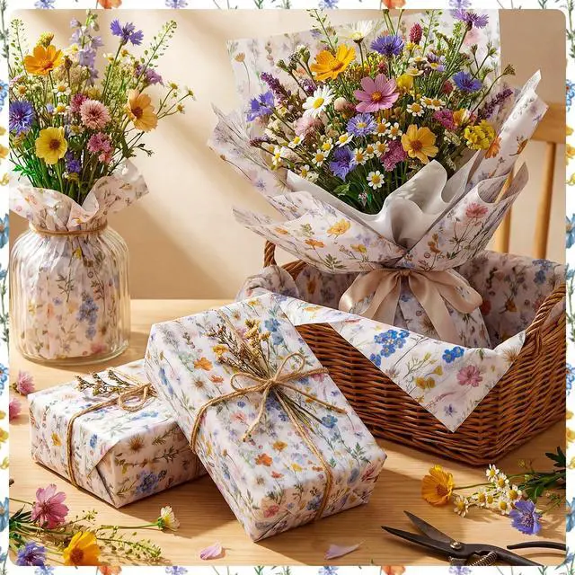 Alt view image 5 of 6 - Floral Tissue Paper Bulk 14 x 20 Inch Decorative Tissue Paper for Gift Bags Gift Packaging Bouquet DIY Crafts Bridal Shower Wedding Birthday Party Decorations - 60 Sheets