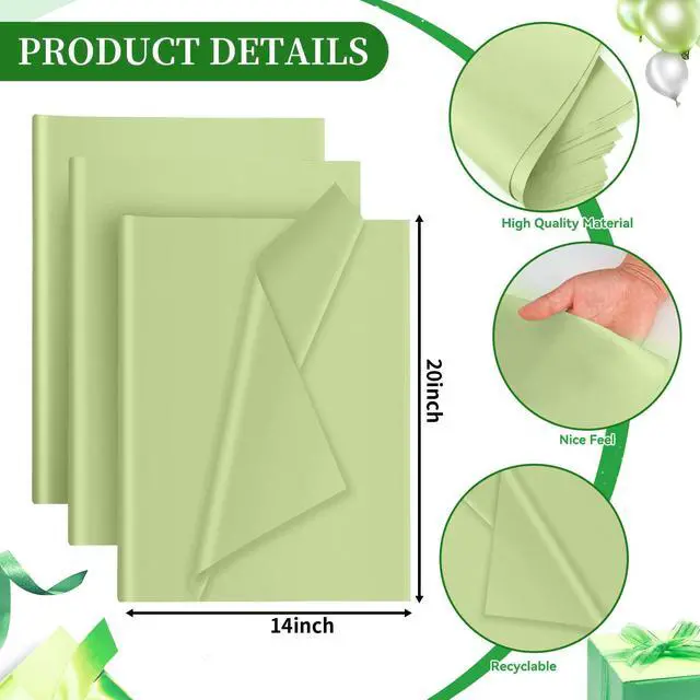 Alt view image 3 of 7 - 30 Sheets Sage Green Tissue Paper for Gift Bags, Wrapping Tissue Paper Bulk Packaging Paper, 14 x 20 Inch Gift Wrap for Birthday Wedding Graduation DIY Crafts Holiday Flowers