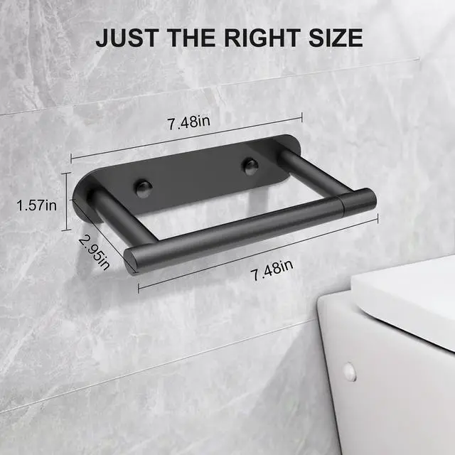 Alt view image 2 of 7 - Toilet Paper Holder Adhesive or Screw-in Matte Black Bathroom Toilet Paper Roll Holders Wall Mount Stainless Steel Tissue Holder for Bathroom Hardware Accessories