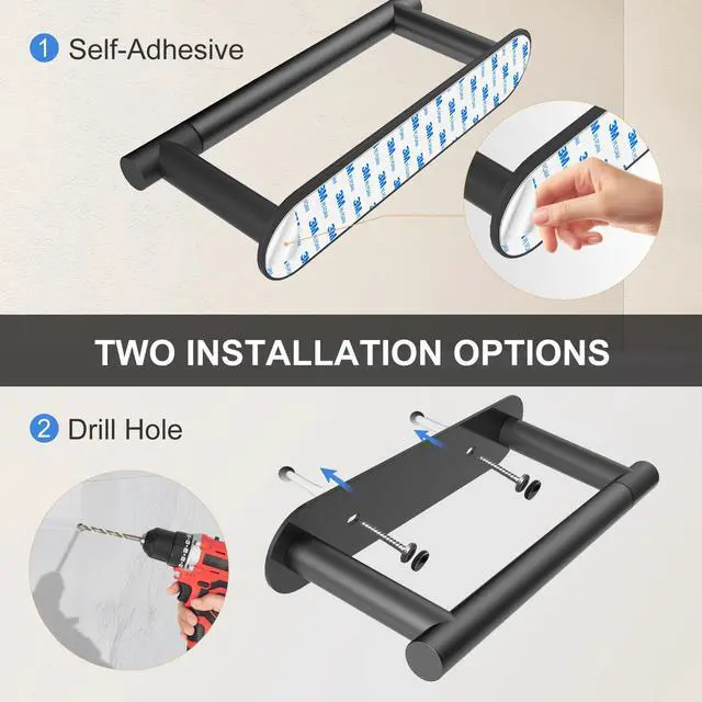 Alt view image 4 of 7 - Toilet Paper Holder Adhesive or Screw-in Matte Black Bathroom Toilet Paper Roll Holders Wall Mount Stainless Steel Tissue Holder for Bathroom Hardware Accessories