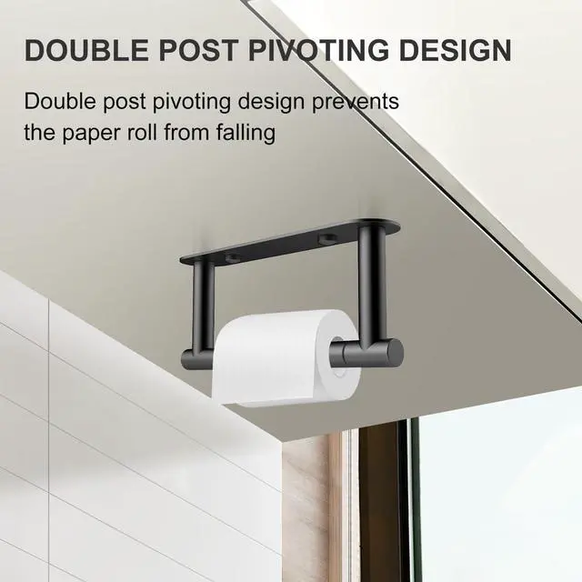 Alt view image 5 of 7 - Toilet Paper Holder Adhesive or Screw-in Matte Black Bathroom Toilet Paper Roll Holders Wall Mount Stainless Steel Tissue Holder for Bathroom Hardware Accessories