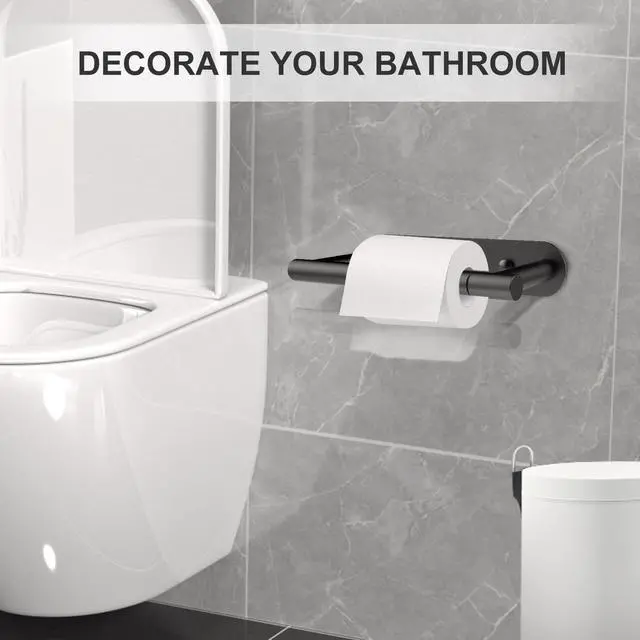 Alt view image 7 of 7 - Toilet Paper Holder Adhesive or Screw-in Matte Black Bathroom Toilet Paper Roll Holders Wall Mount Stainless Steel Tissue Holder for Bathroom Hardware Accessories