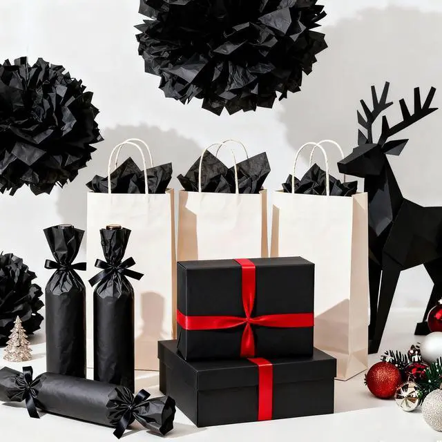 Alt view image 4 of 7 - Black Tissue Paper for Gift Bags 25 Sheets-20 x 20 Inch, Recyclable Gift Wrap Tissues for Christmas, Weddings, Birthdays, Party & Festival Decorations DIY Craft Supplies