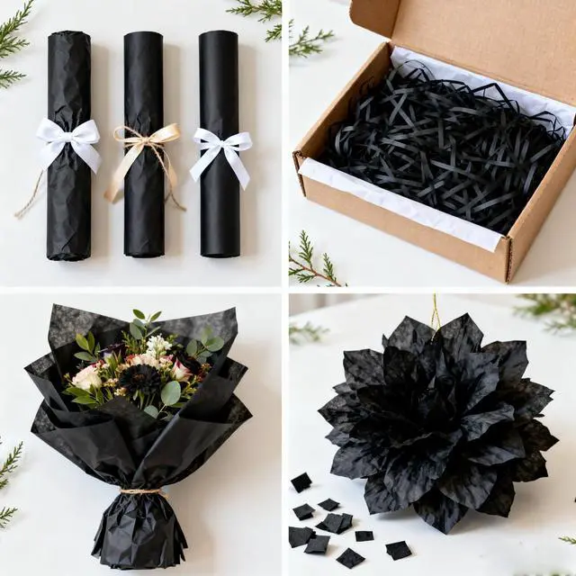Alt view image 6 of 7 - Black Tissue Paper for Gift Bags 25 Sheets-20 x 20 Inch, Recyclable Gift Wrap Tissues for Christmas, Weddings, Birthdays, Party & Festival Decorations DIY Craft Supplies