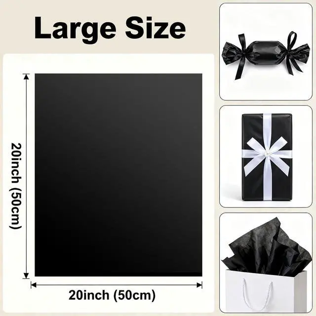 Alt view image 2 of 7 - Black Tissue Paper for Gift Bags 25 Sheets-20 x 20 Inch, Recyclable Gift Wrap Tissues for Christmas, Weddings, Birthdays, Party & Festival Decorations DIY Craft Supplies