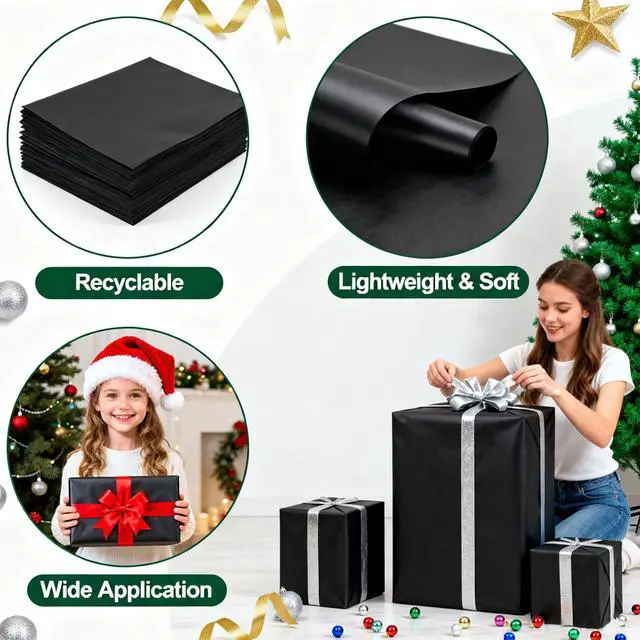 Alt view image 3 of 7 - Black Tissue Paper for Gift Bags 25 Sheets-20 x 20 Inch, Recyclable Gift Wrap Tissues for Christmas, Weddings, Birthdays, Party & Festival Decorations DIY Craft Supplies