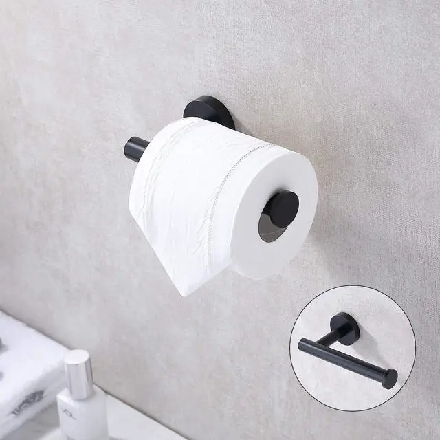 Alt view image 2 of 7 - Matte Black Toilet Paper Holder SUS304 Stainless Steel, Modern Round Tissue Roll Holders Wall Mount, Toilet Paper Roll Dispenser Bathroom 5 inch TP Holder for Kitchen Washroom
