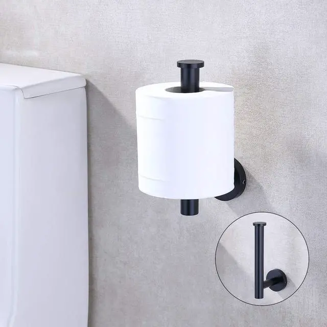 Alt view image 3 of 7 - Matte Black Toilet Paper Holder SUS304 Stainless Steel, Modern Round Tissue Roll Holders Wall Mount, Toilet Paper Roll Dispenser Bathroom 5 inch TP Holder for Kitchen Washroom