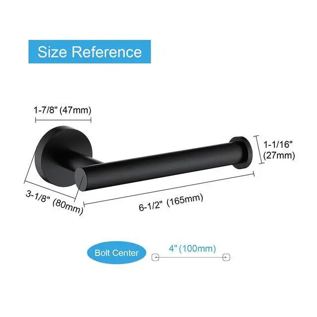 Alt view image 4 of 7 - Matte Black Toilet Paper Holder SUS304 Stainless Steel, Modern Round Tissue Roll Holders Wall Mount, Toilet Paper Roll Dispenser Bathroom 5 inch TP Holder for Kitchen Washroom