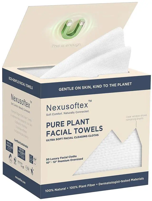 Main image of Premium Disposable Face Towels, 10"x12" XL, 90gsm Ultra-Thick 100% USDA Biobased Facial Towel, Gentle for All Skin Types, Magnetic Closure Box with Visibility Window (1 pack of 50ct)
