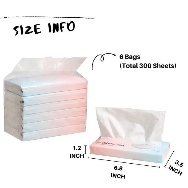 Alt view image 2 of 7 - Car Tissue Refills 300 Sheets Facial Tissues Refills for Car Visor Tissue Holder, Travel Tissue Tubes Box Container Perfect Fit for Car Cup Holder