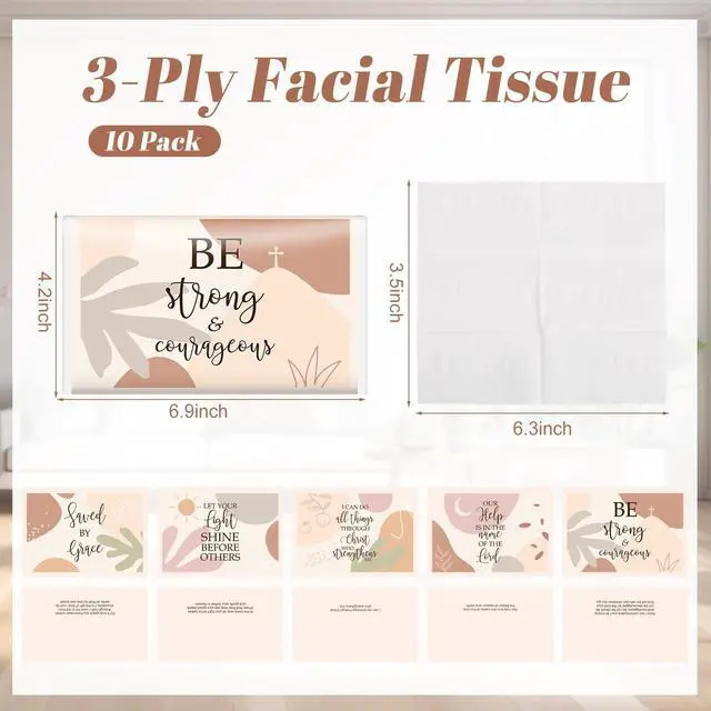 Alt view image 2 of 7 - 10 Pack Inspirational Christian Pocket Tissues Travel Size 3 Ply Small Boho Facial Purse Tissues Individual 80 Sheets Bible Verse Religious Church Welcome Gift Party Favor
