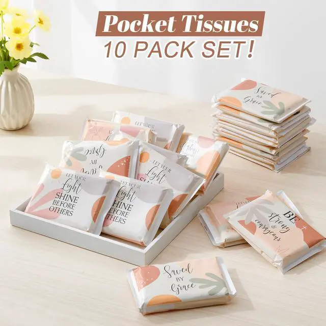 Alt view image 7 of 7 - 10 Pack Inspirational Christian Pocket Tissues Travel Size 3 Ply Small Boho Facial Purse Tissues Individual 80 Sheets Bible Verse Religious Church Welcome Gift Party Favor