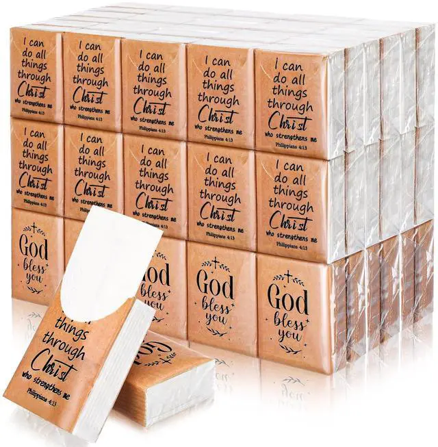 Main image of 50 Pack Christian Pocket Tissues Bible Verse Travel Packs Bulk 500 Sheet Small Tissues Pocket Packs 3 Ply Mini Travel Size Individual Religious Party Favor
