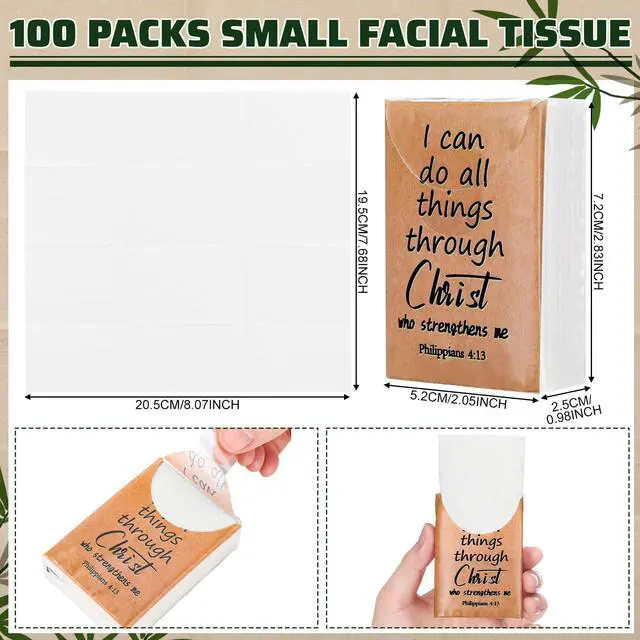 Alt view image 2 of 7 - 50 Pack Christian Pocket Tissues Bible Verse Travel Packs Bulk 500 Sheet Small Tissues Pocket Packs 3 Ply Mini Travel Size Individual Religious Party Favor