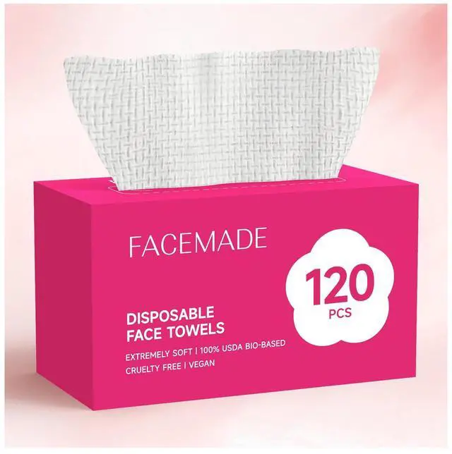 Main image of 120 Count Disposable Face Towels, 100% USDA Biobased Face Towelettes Disposable, Clean Facial Towels for Makeup and Clean Skin, Super Soft and Thick Dry Wipes Club