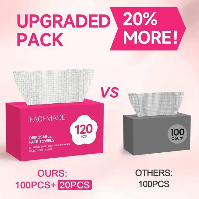 Alt view image 4 of 7 - 120 Count Disposable Face Towels, 100% USDA Biobased Face Towelettes Disposable, Clean Facial Towels for Makeup and Clean Skin, Super Soft and Thick Dry Wipes Club