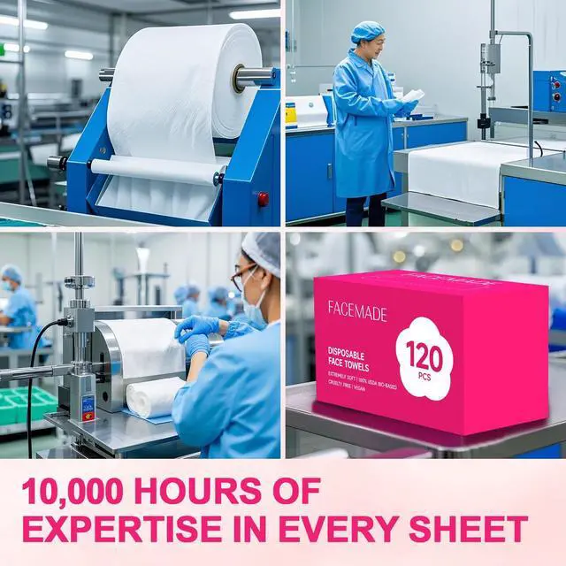 Alt view image 7 of 7 - 120 Count Disposable Face Towels, 100% USDA Biobased Face Towelettes Disposable, Clean Facial Towels for Makeup and Clean Skin, Super Soft and Thick Dry Wipes Club